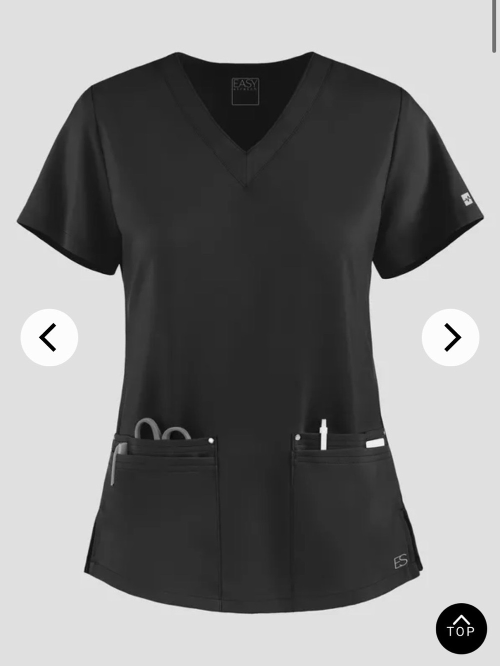 Easy STRETCH Lina Mitered Women's 4-Pocket V-Neck Scrub Top, Black, Size S NWOT